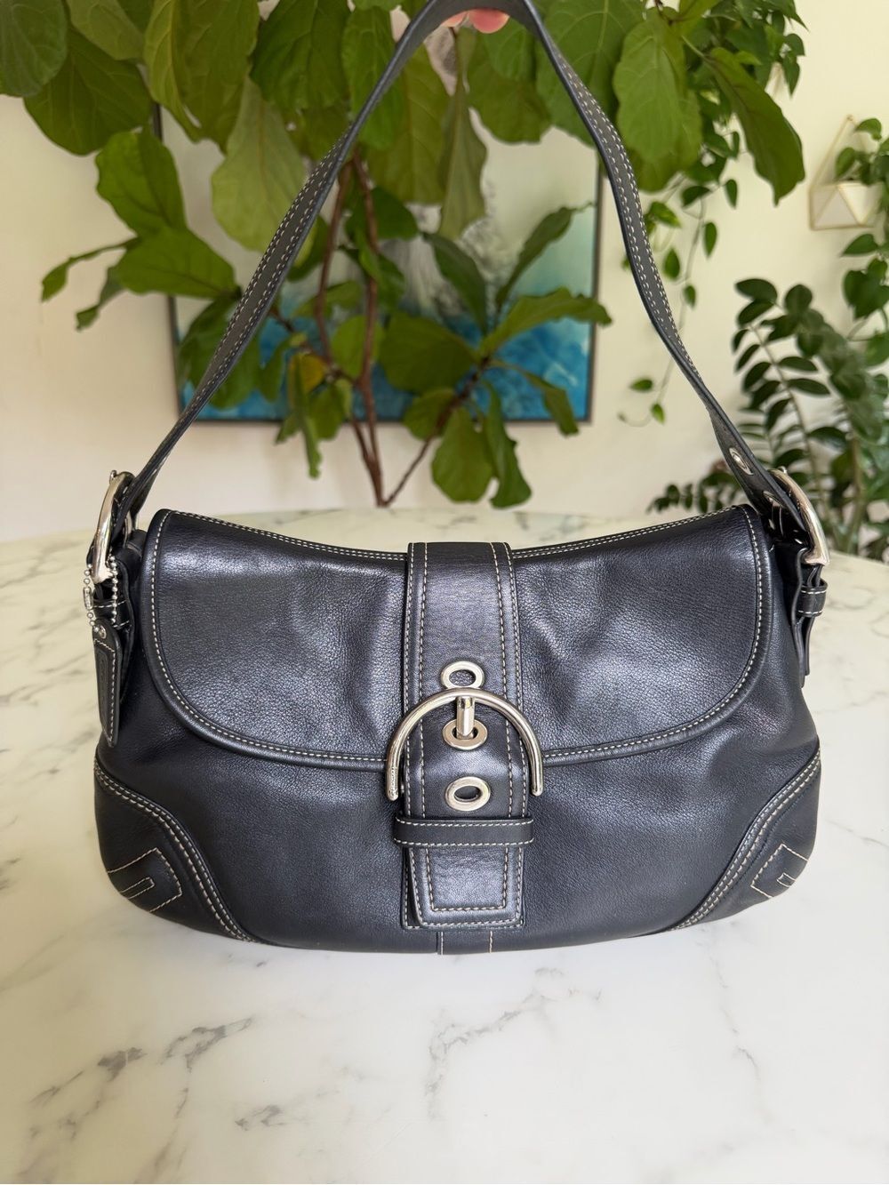 Coach Vintage Y2K Soho Medium Buckle Flap Leather Shoulder Bag F10192 Black